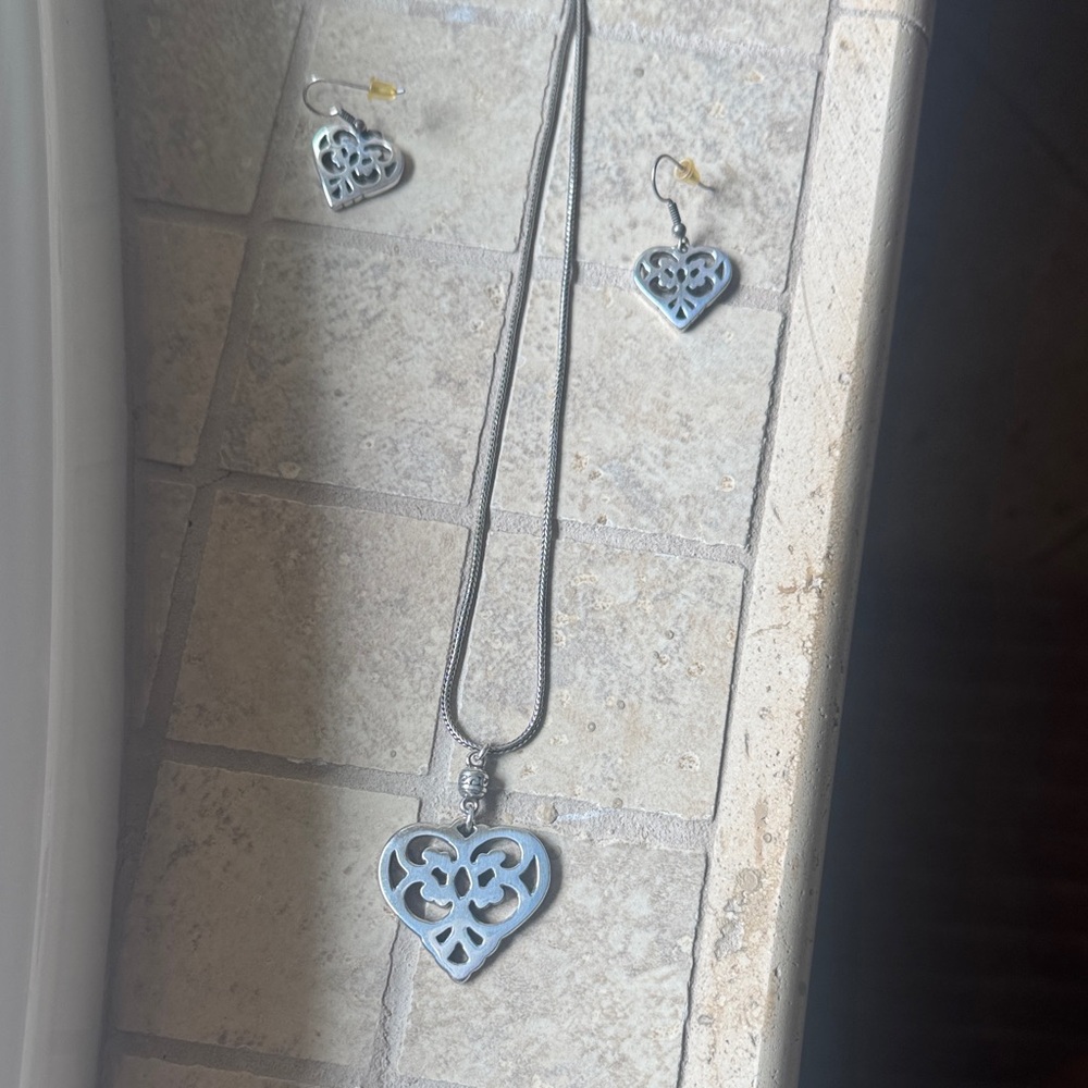 Brighton Silver Heart Necklace and Earring Set
